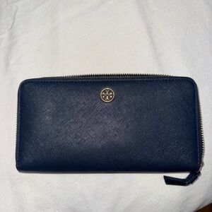 Tory Burch Midnight Blue Wallet with Gold Accents